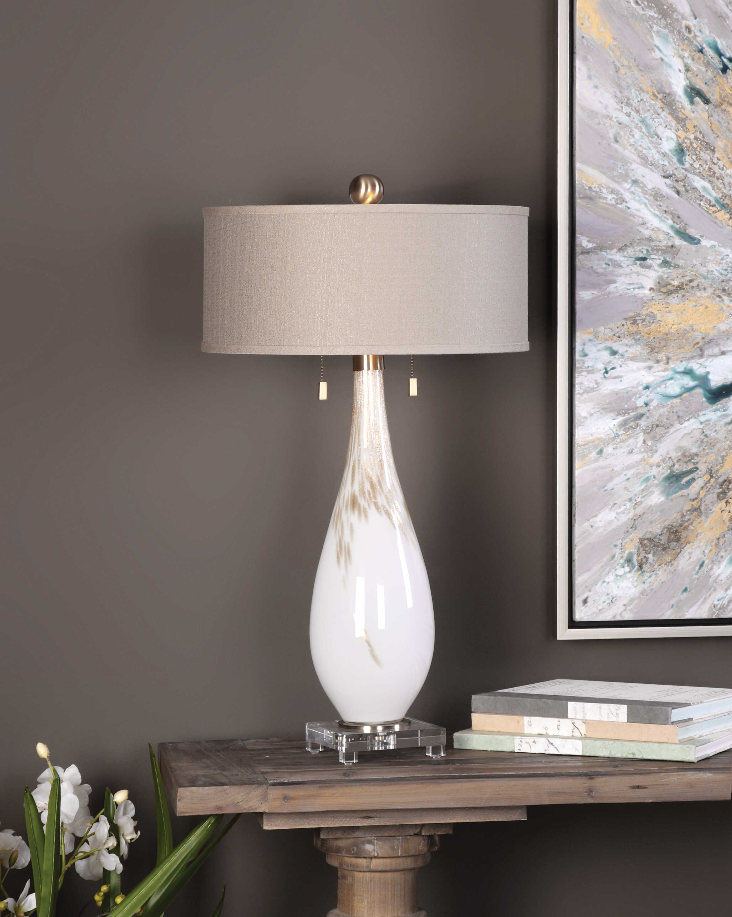 Cardoni White Glass Table Lamp, by Uttermost, 18" width x 32" height x 18" depth View 4