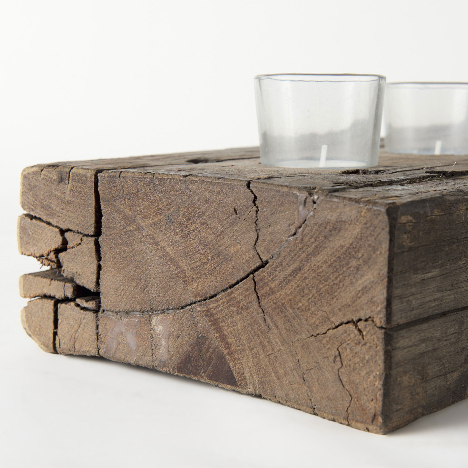Lakara Reclaimed Wood Eight Tealight Table Candle Holder, Candles & Candle Holder by Mercana, 36" length x 8" width x 3" height View 7