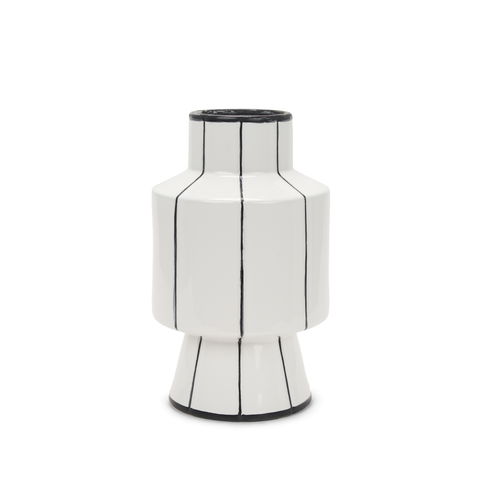 Dinah Small White with Black Stripes  Ceramic Vase