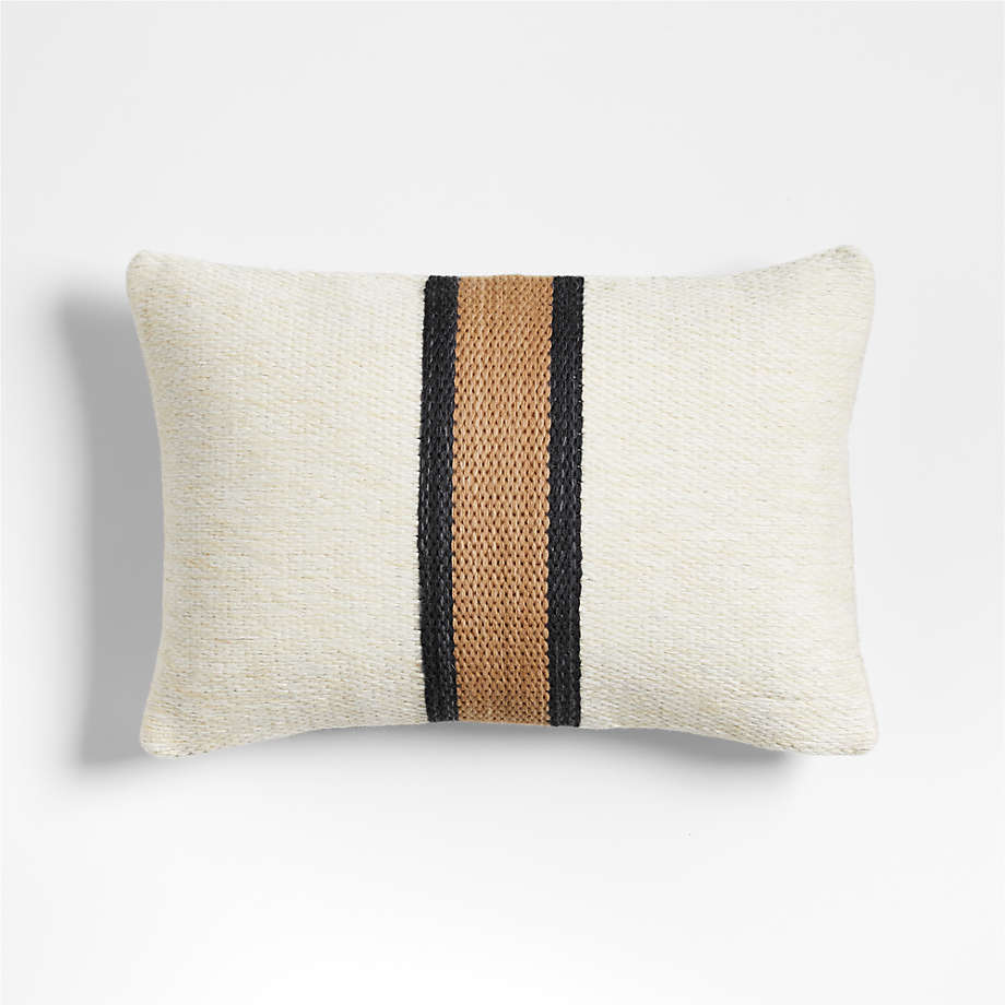 Online Designer Other Lazio Woven Kilim Stripe 22"x15" Ink Black and Brulee Brown Throw Pillow with Down-Alternative Insert