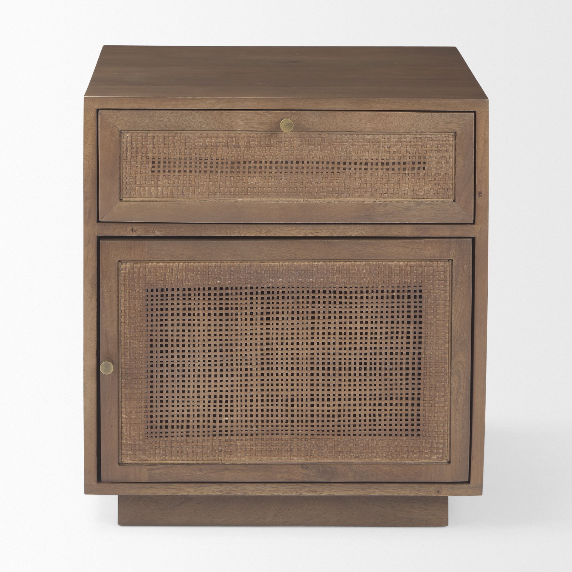 Grier Medium Brown Wood with Cane End Table, Side & End Table by Mercana, 19" length x 19" width x 21" height View 4