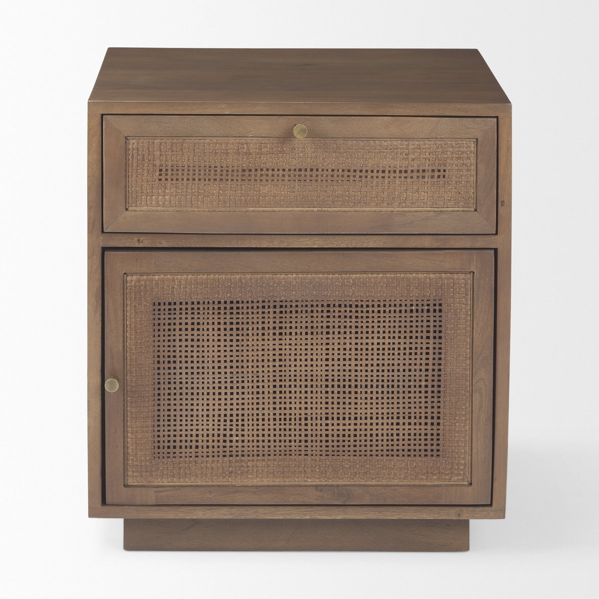 Grier Medium Brown Wood with Cane End Table, Side & End Table by Mercana, 19" length x 19" width x 21" height View 4