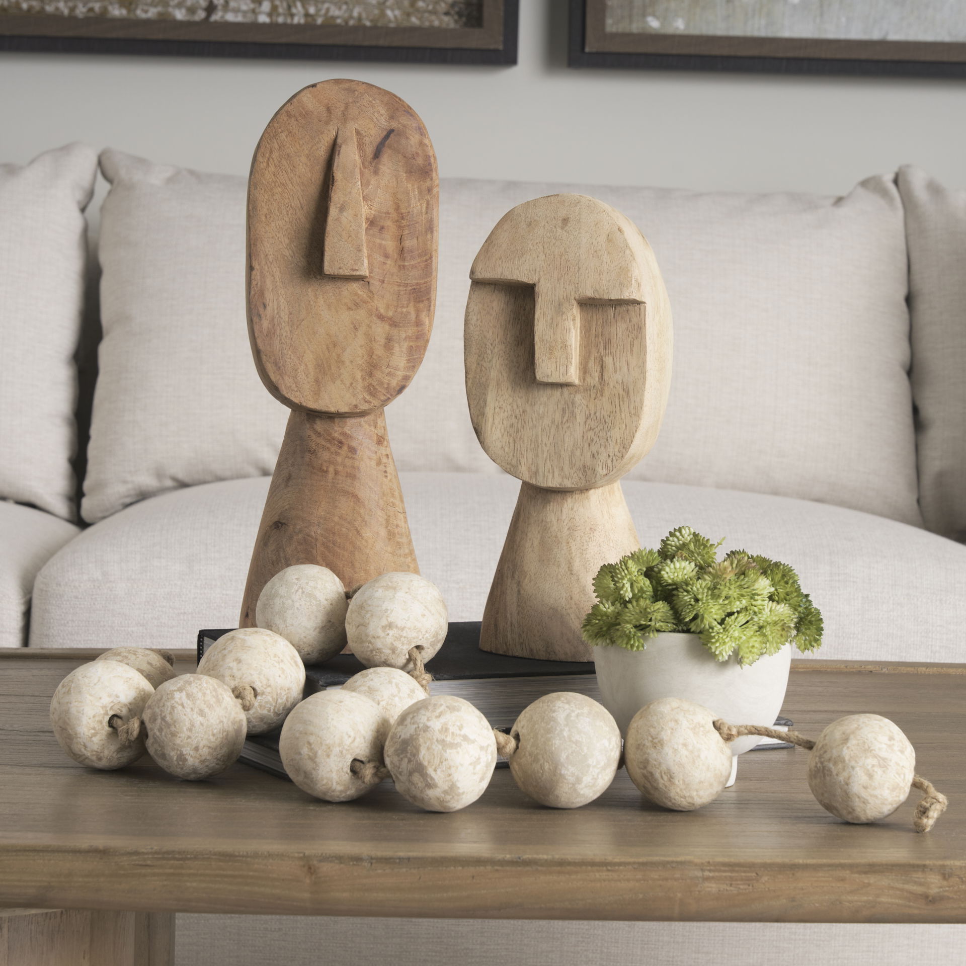 Ivan Large Wooden Head Sculpture, Decorative Object by Mercana, 5.12" length x 4.72" width x 15.35" height View 3