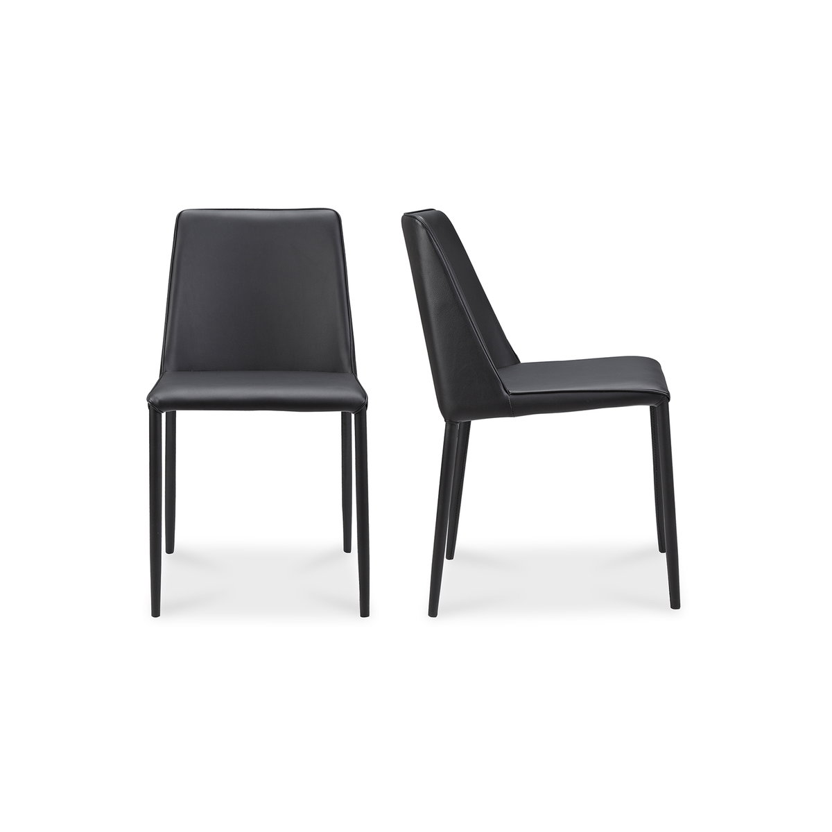 Nora Dining Chair Black Vegan Leather - Set Of Two, by Moe's Home, 17.75" width x 32" height x 22" depth View 1