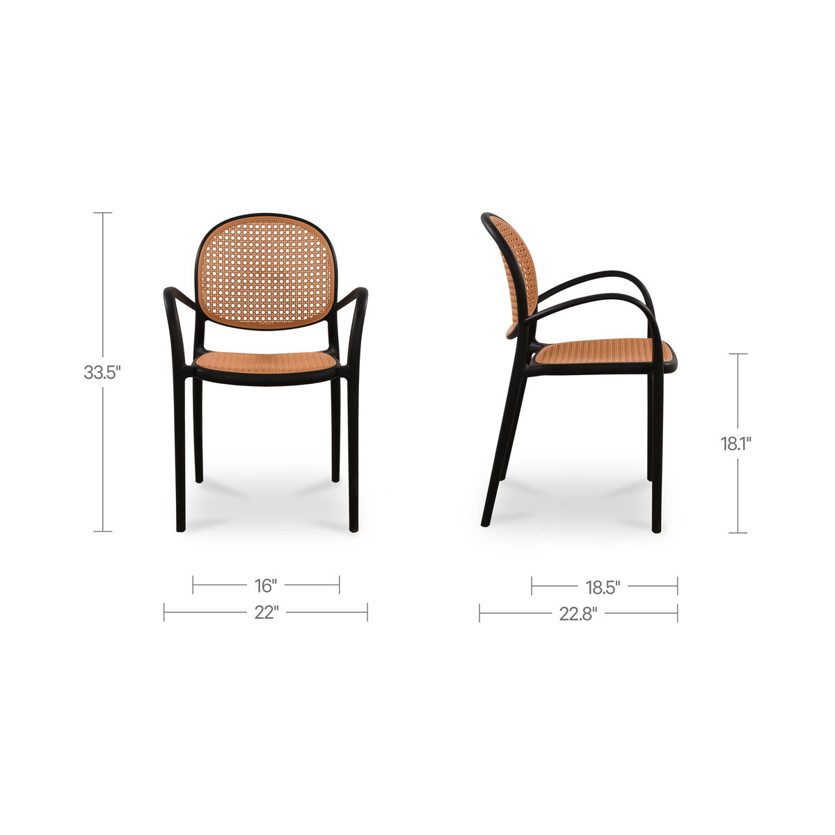 Soren Outdoor Dining Chair Black-set Of Two, Outdoor Chair by Moe's Home, 1'10" width x 2'9.5" height x 1'10.8" depth View 9