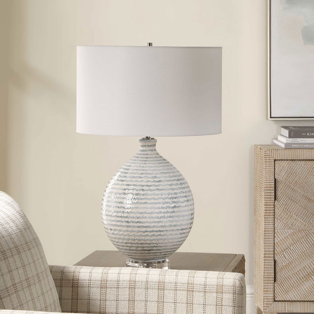 Clary Horizontally Striped Table Lamp, by Uttermost, 17" width x 26.5" height x 17" depth View 3