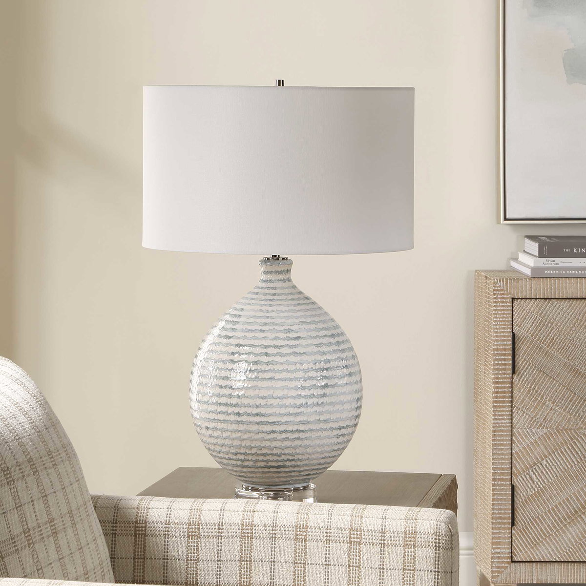 Clary Horizontally Striped Table Lamp, by Uttermost, 17" width x 26.5" height x 17" depth View 3