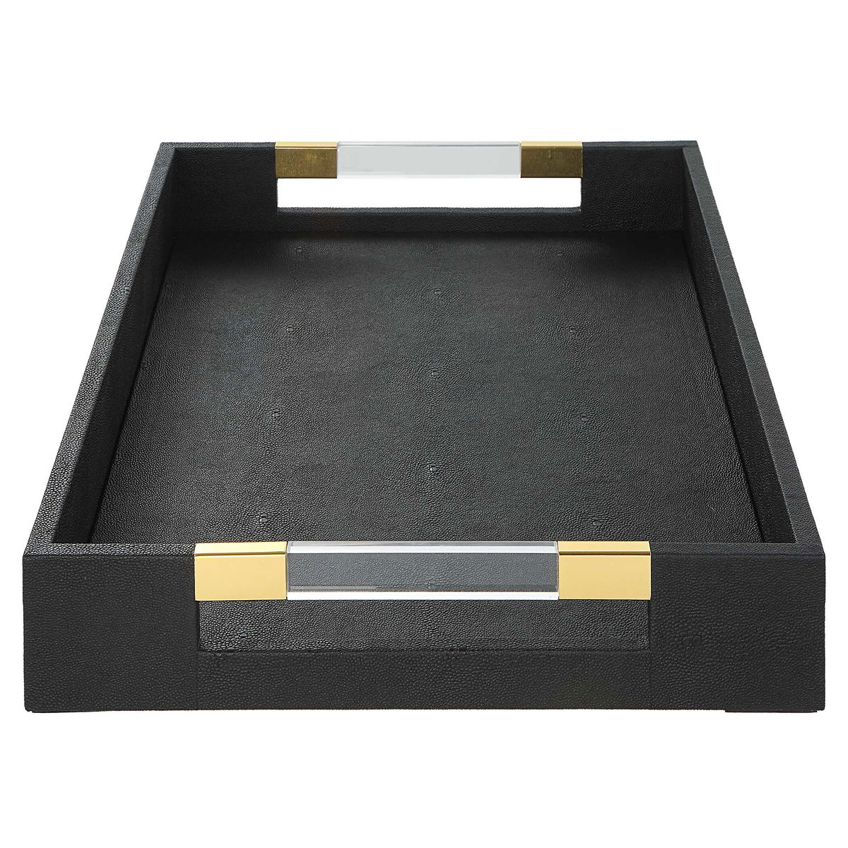 Wessex Black Shagreen Tray, Decorative Tray by Uttermost, 19" width x 2.62" height x 13.87" depth View 5