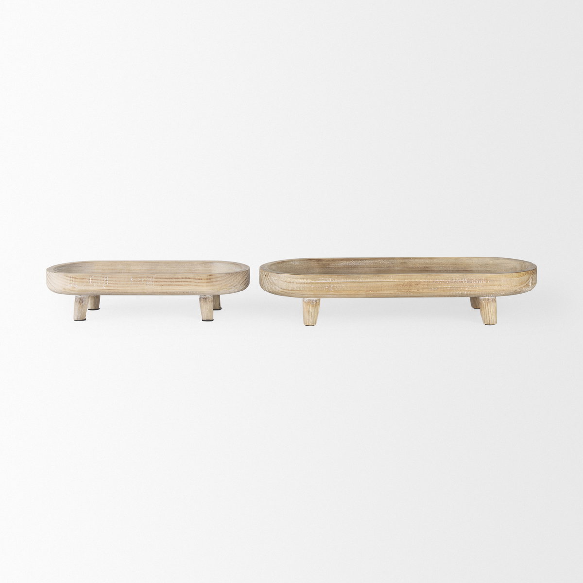 Carver Set of 2 Oblong White Washed Wood Footed Trays, Decorative Tray by Mercana, 14" length x 5.88" width x 3.13" height View 4