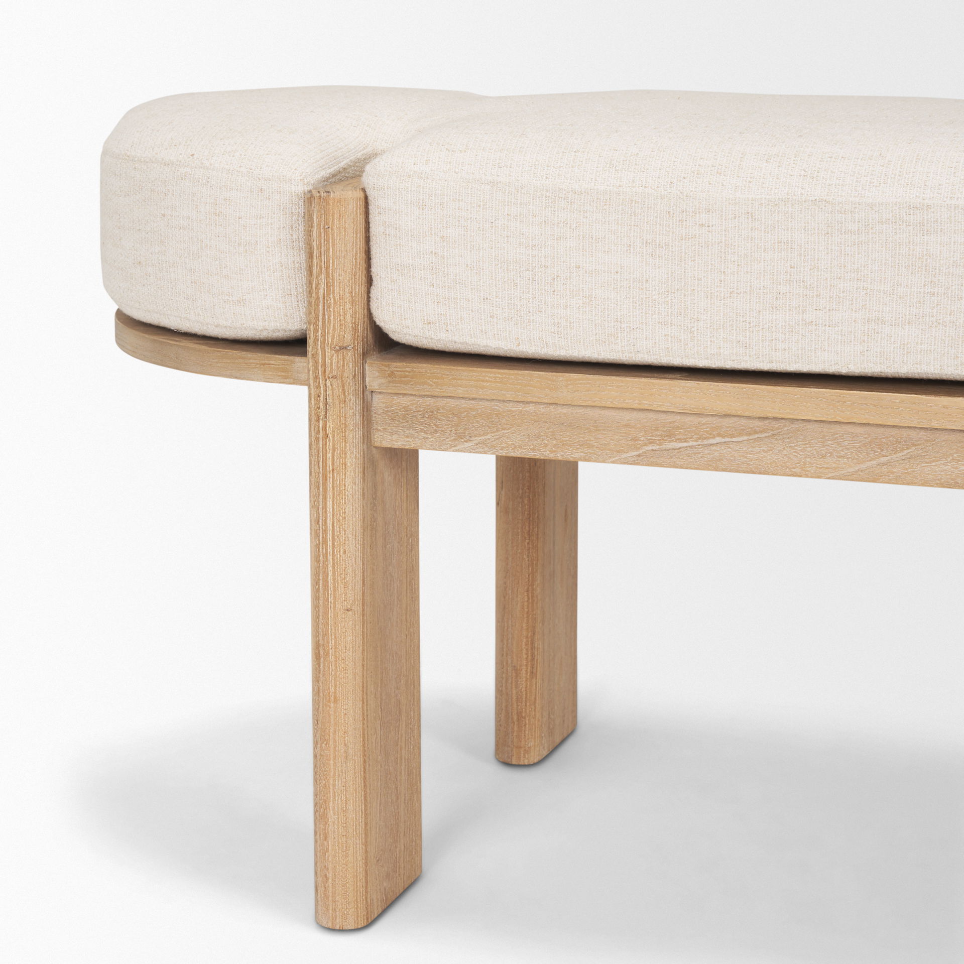 Sohan Light Brown Elm Wood with Oatmeal Fabric Bench large image 