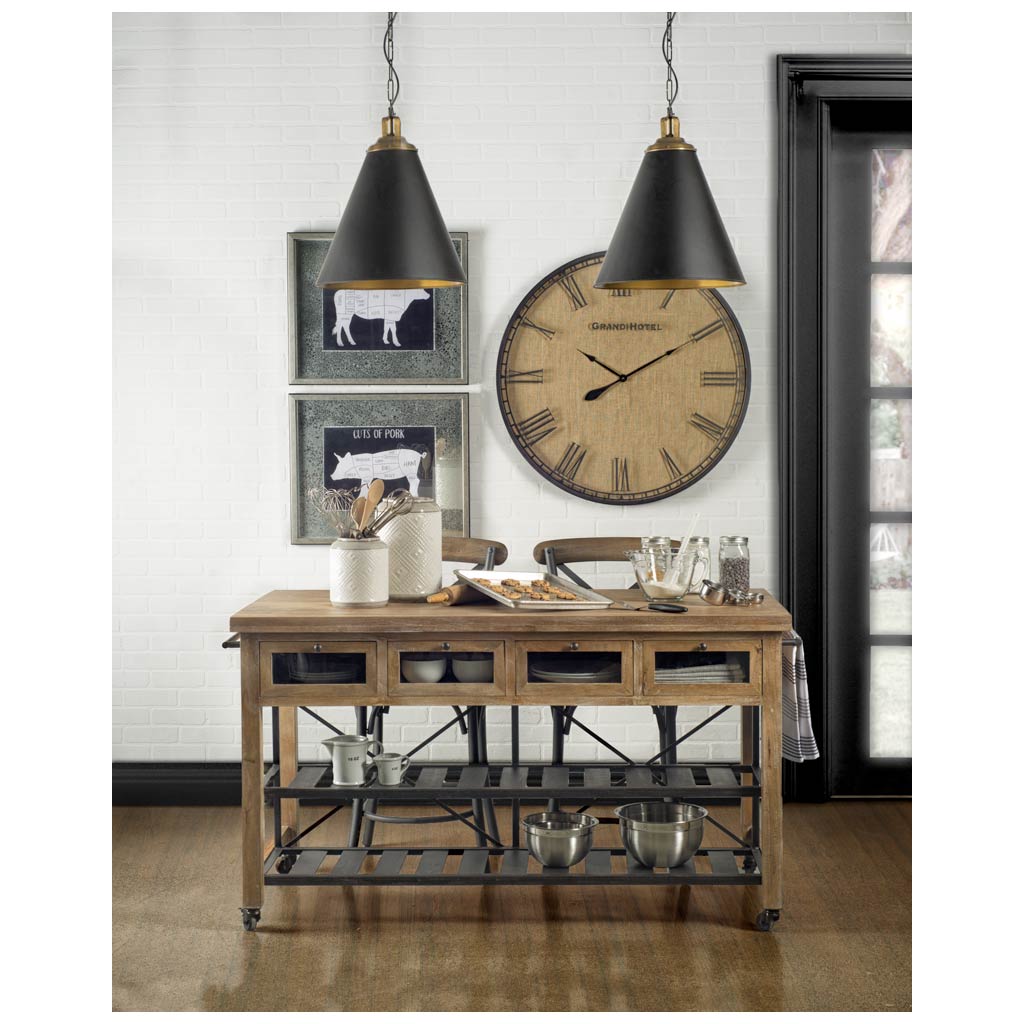 Fenton   Black with Antiqued Gold Accents Pendant Light, by Mercana, 18" length x 18" width x 23" height View 3