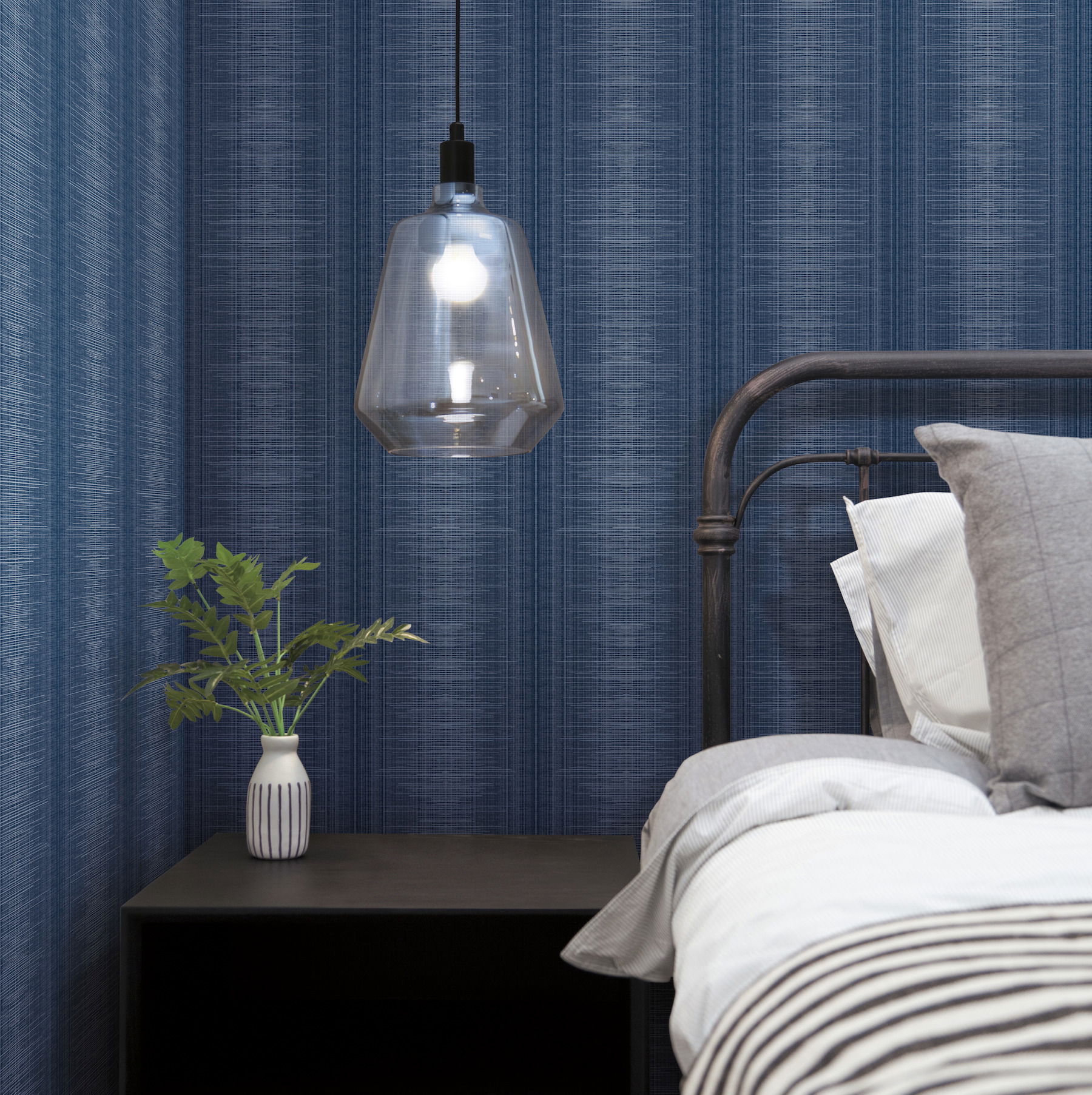 Silk Weave Stripe Navy Wallpaper large image 