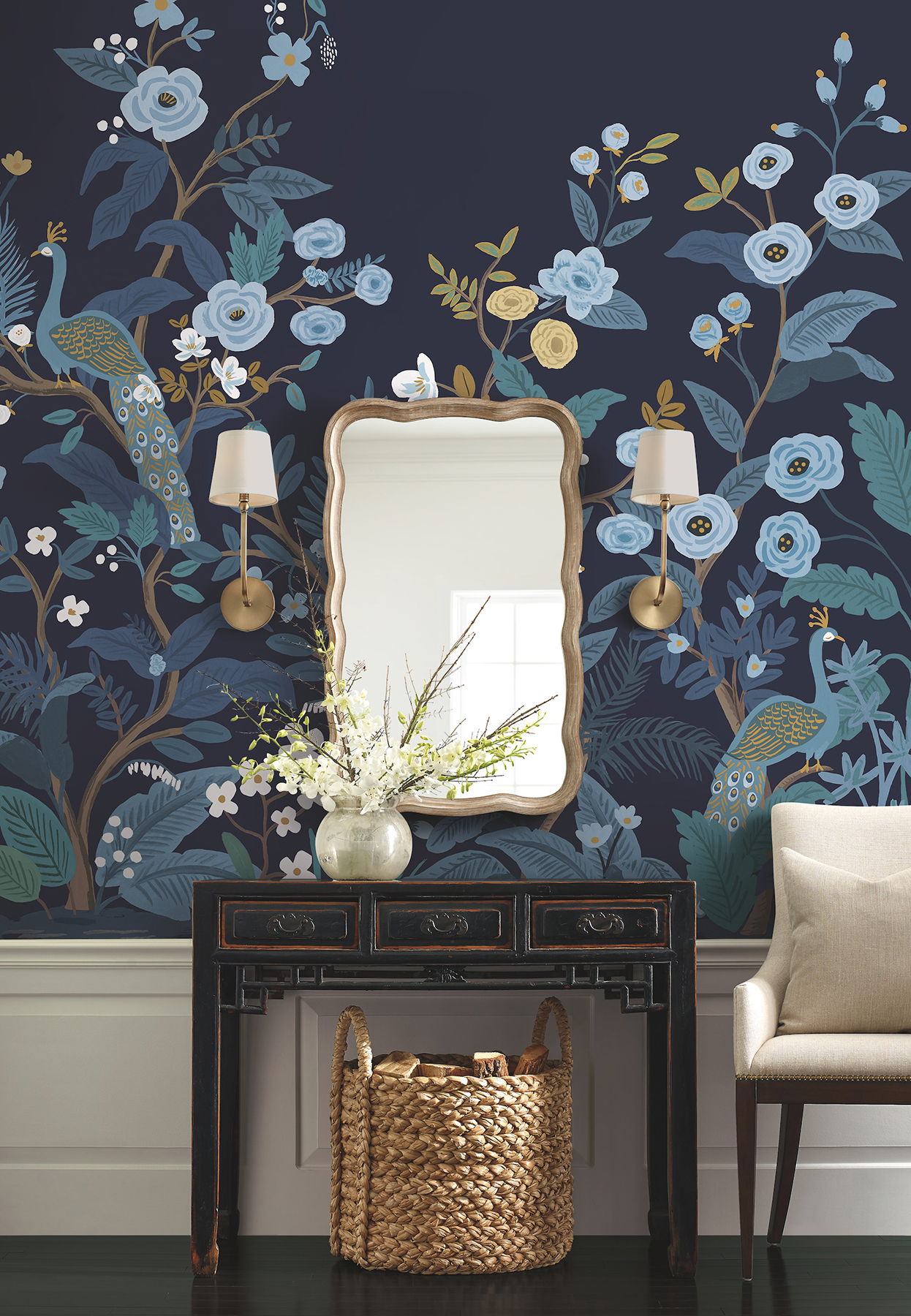 Peacock Navy Wall Mural large image 