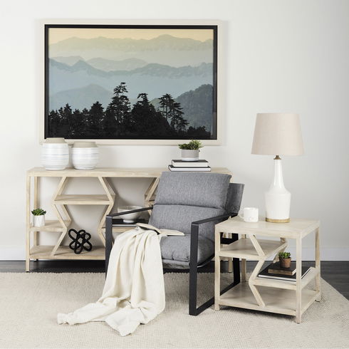 Dayton II 66L x 16W Natural Wooden Multi-Level Shelf Console Table