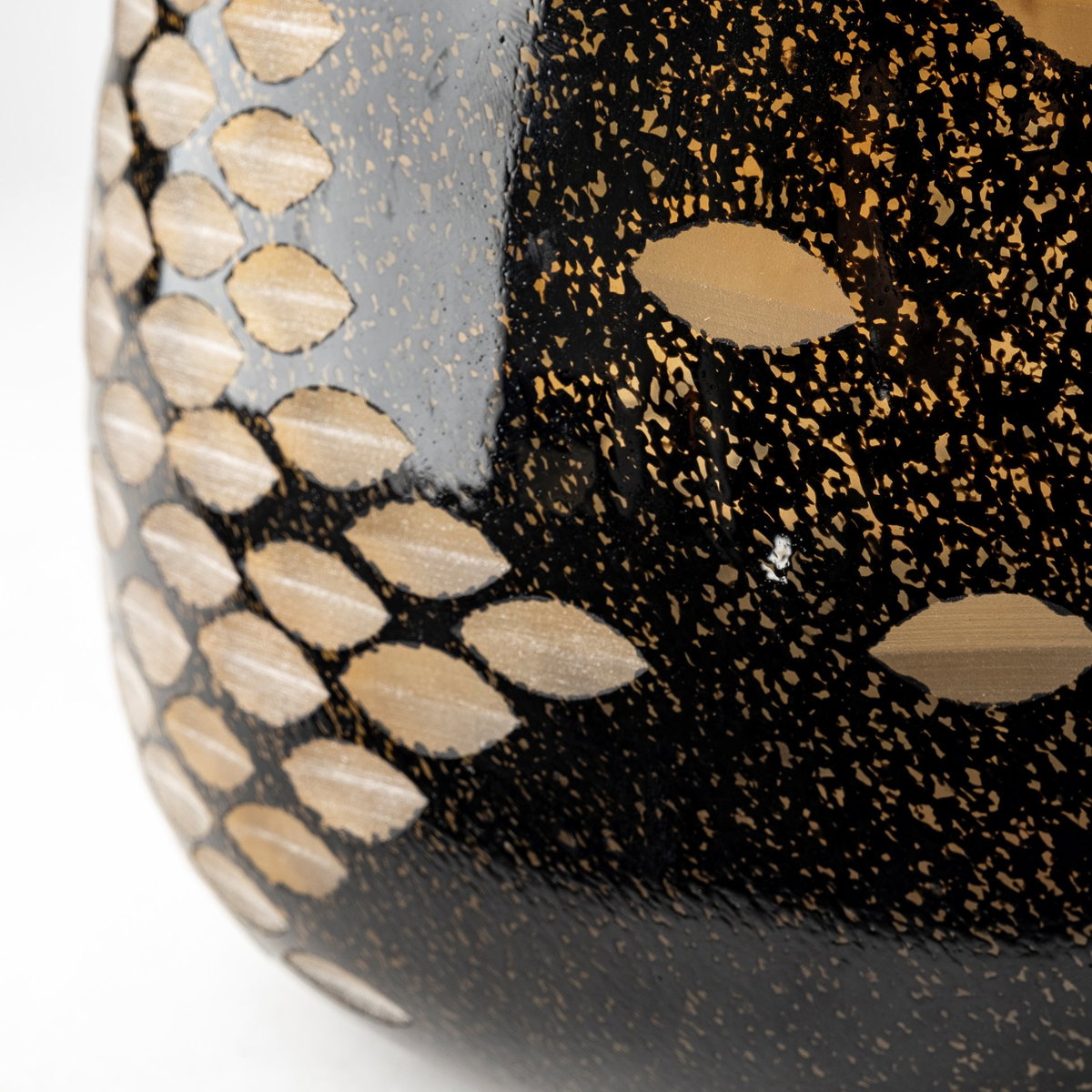 Mojave Small Black and Gold Detail Glass Vase, by Mercana, 7.87" length x 7.87" width x 6.3" height View 9