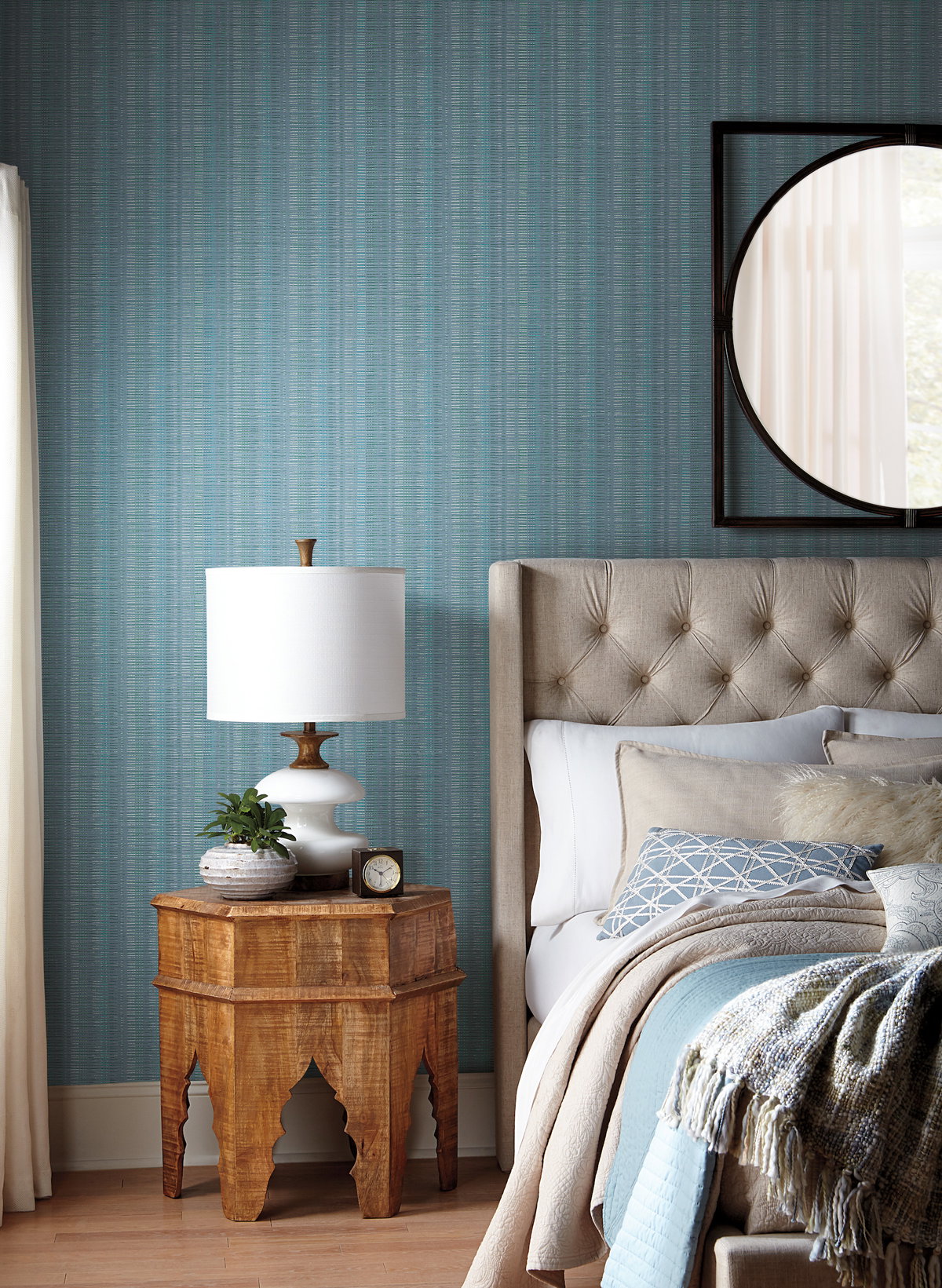 Blue Broken Boucle Stripe Wallpaper, by York Wall, 27' length x 2'3" width x 0.02" depth View 2