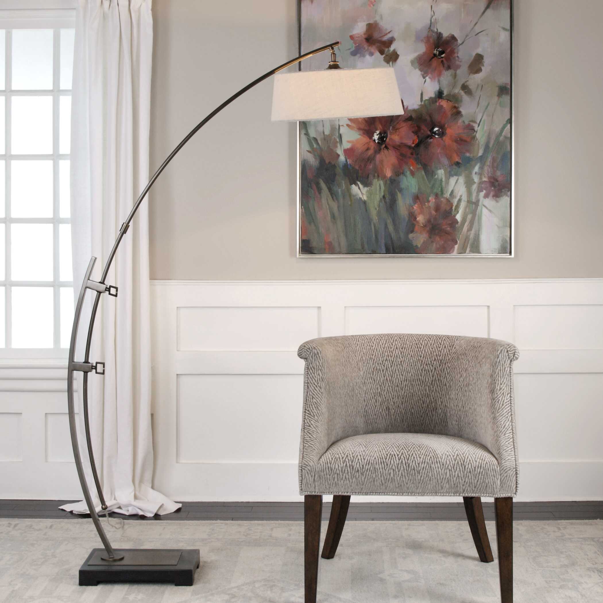 Calogero Bronze Arc Floor Lamp, by Uttermost, 64" width x 73.5" height x 18" depth View 2
