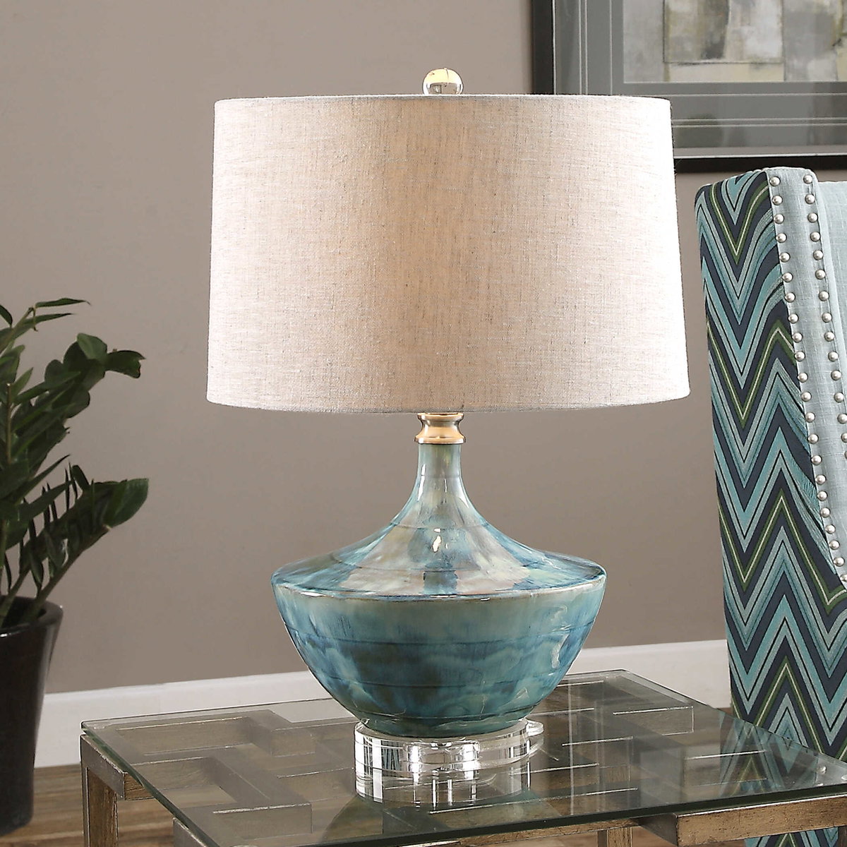 Chasida Blue Ceramic Lamp, Table Lamp by Uttermost, 15" width x 23" height x 15" depth View 2