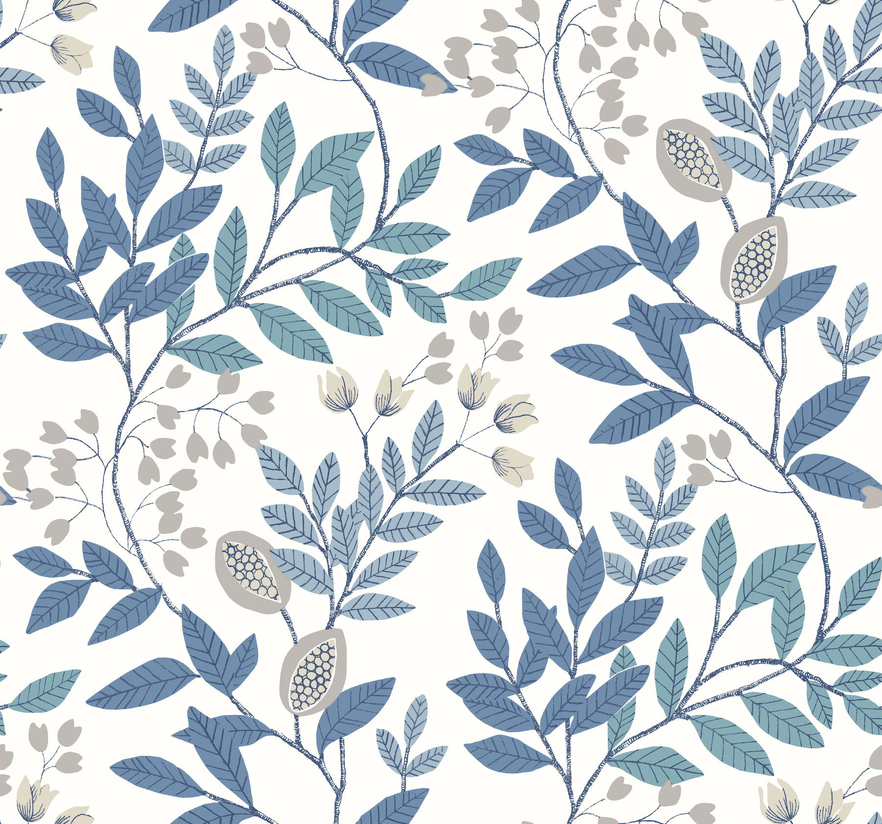 Eden Retreat White & Blue Wallpaper large image 
