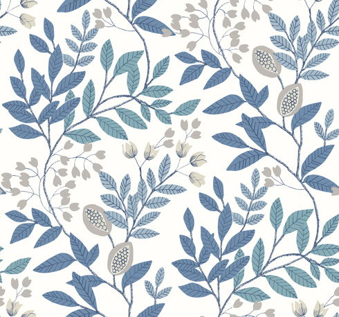 Eden Retreat White & Blue Wallpaper