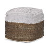 Samiya Jute with White Cotton Pouf, Ottoman by Mercana, 16" length x 16" width x 16" height thumbnail 1