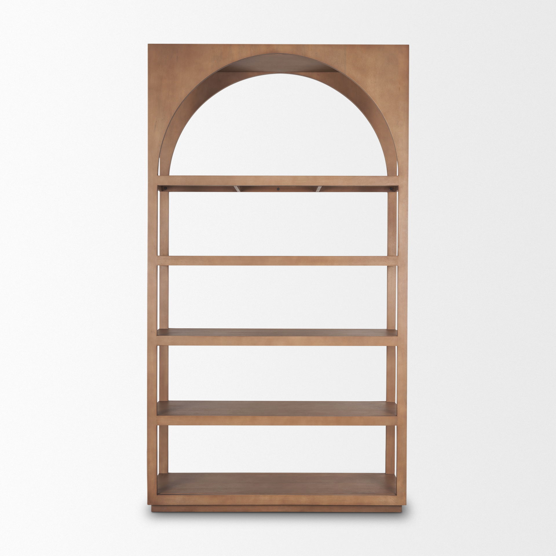 Bela Arched Shelving Unit Medium Brown Wood, Shelving & Bookcase by Mercana, 47" length x 16" width x 85" height View 5