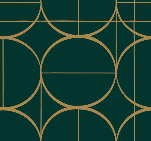 Sun Circles Emerald & Gold Wallpaper