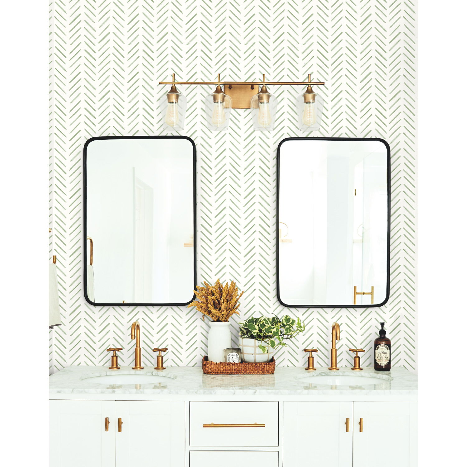 Painted Herringbone Green Wallpaper large image 