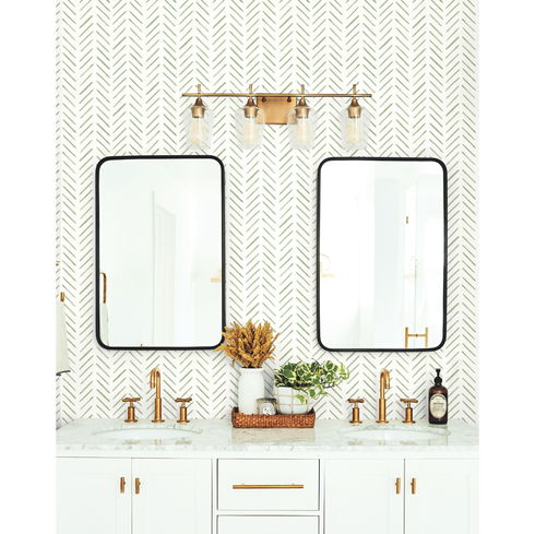 Painted Herringbone Green Wallpaper