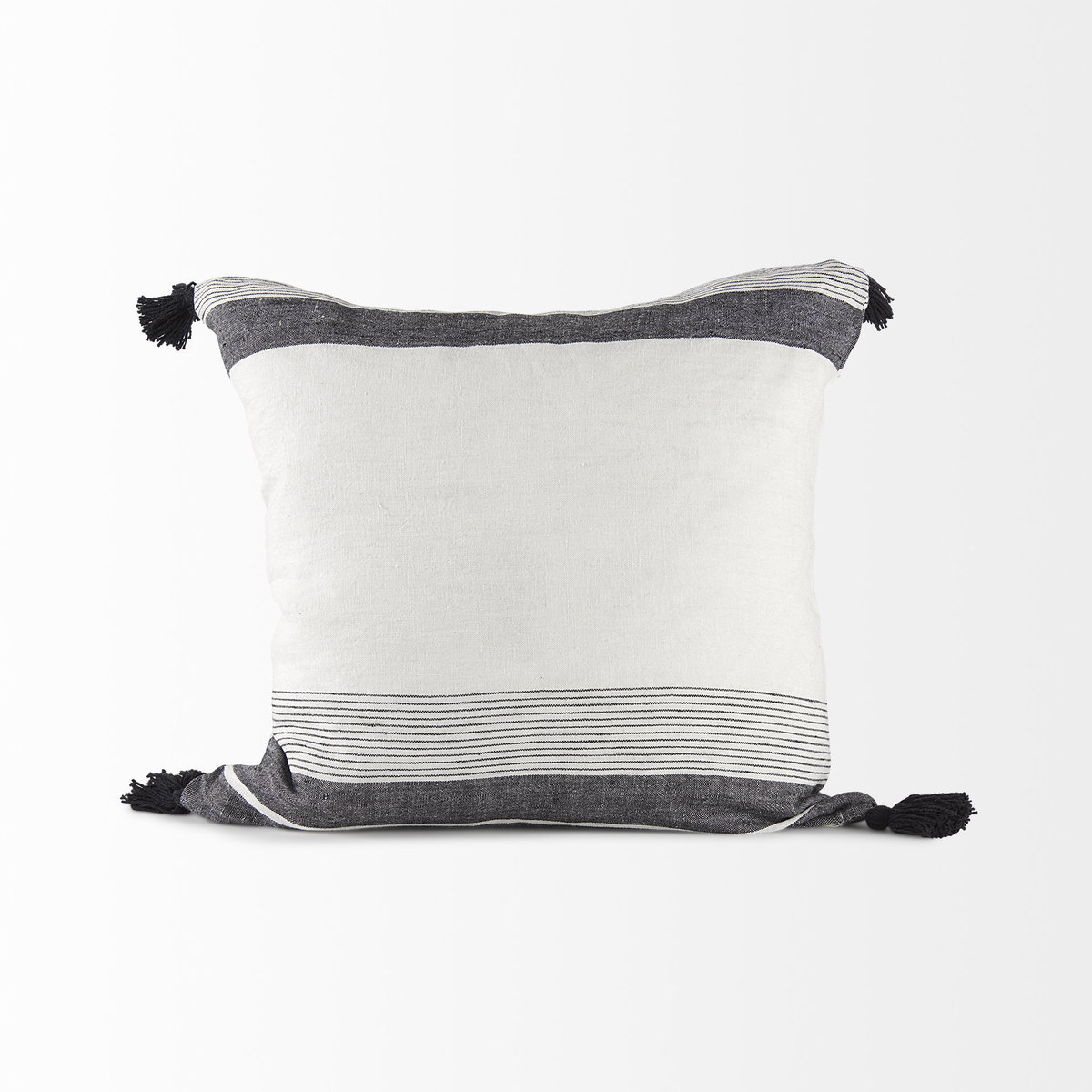 Kimia 20x20 White/Black Fabric Herringbone with Fringed Pillow Cover, Decorative Pillow by Mercana, 20" length x 20" width x 0.2" height View 7