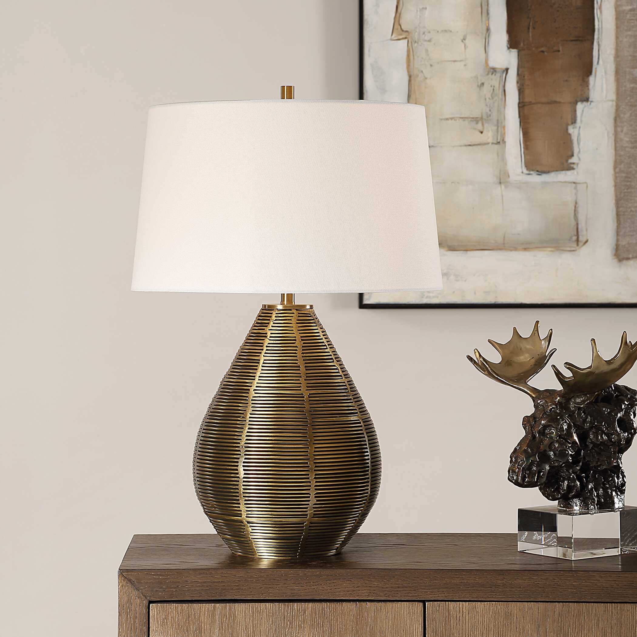 Knowles Brass Table Lamp, by Uttermost, 17" width x 25" height x 17" depth View 2