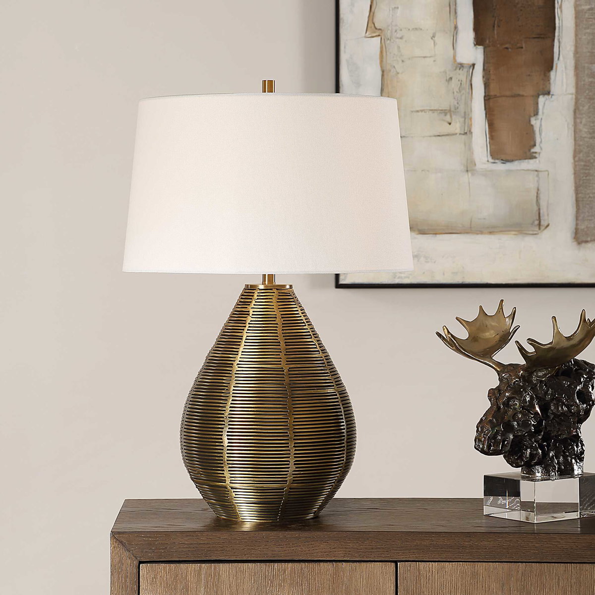 Knowles Brass Table Lamp, by Uttermost, 17" width x 25" height x 17" depth View 2