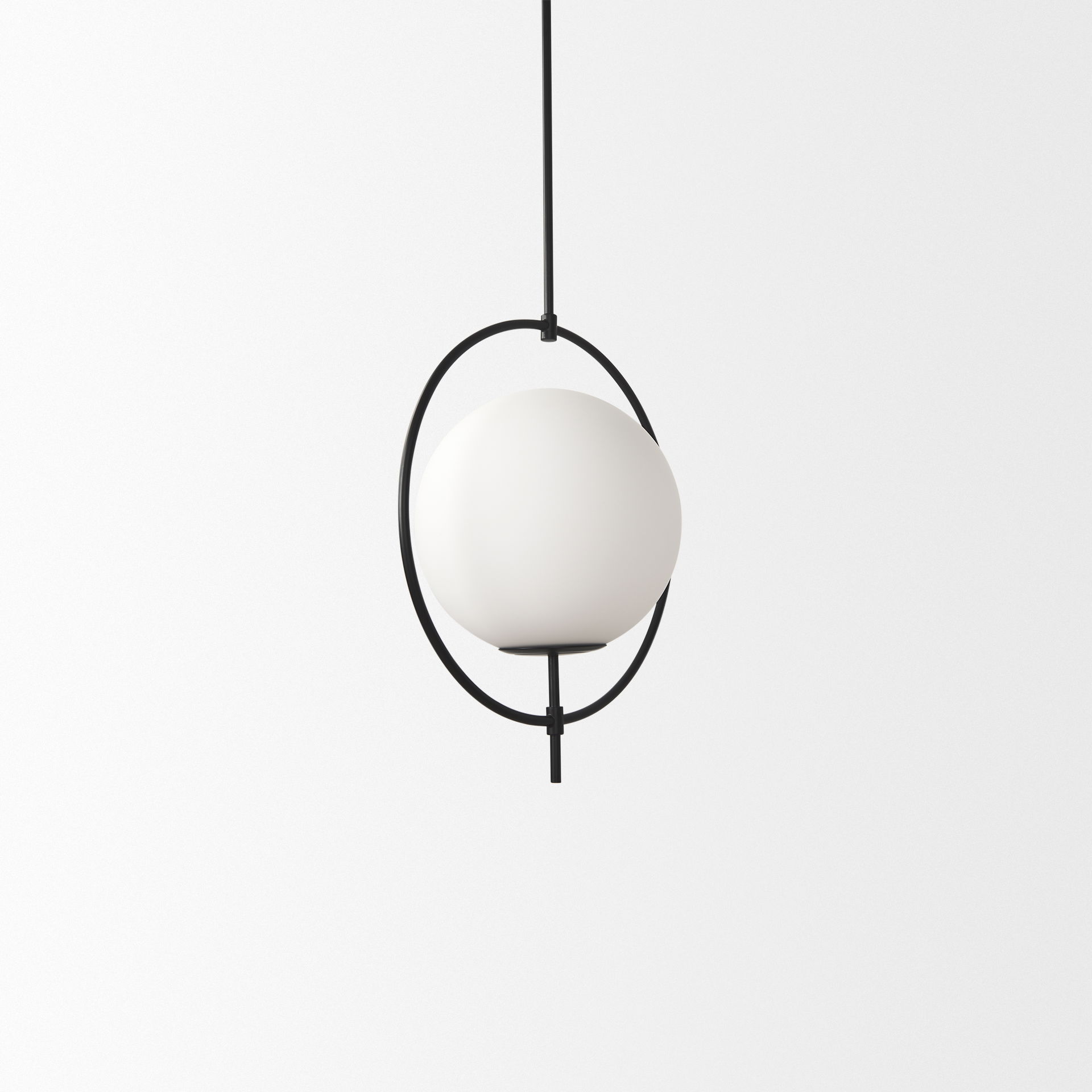 Farrah Frosted Glass Globe set in Matte Black Metal Pendant Ceiling Light, by Mercana, 17.71" length x 11.81" width x 45.27" height View 4
