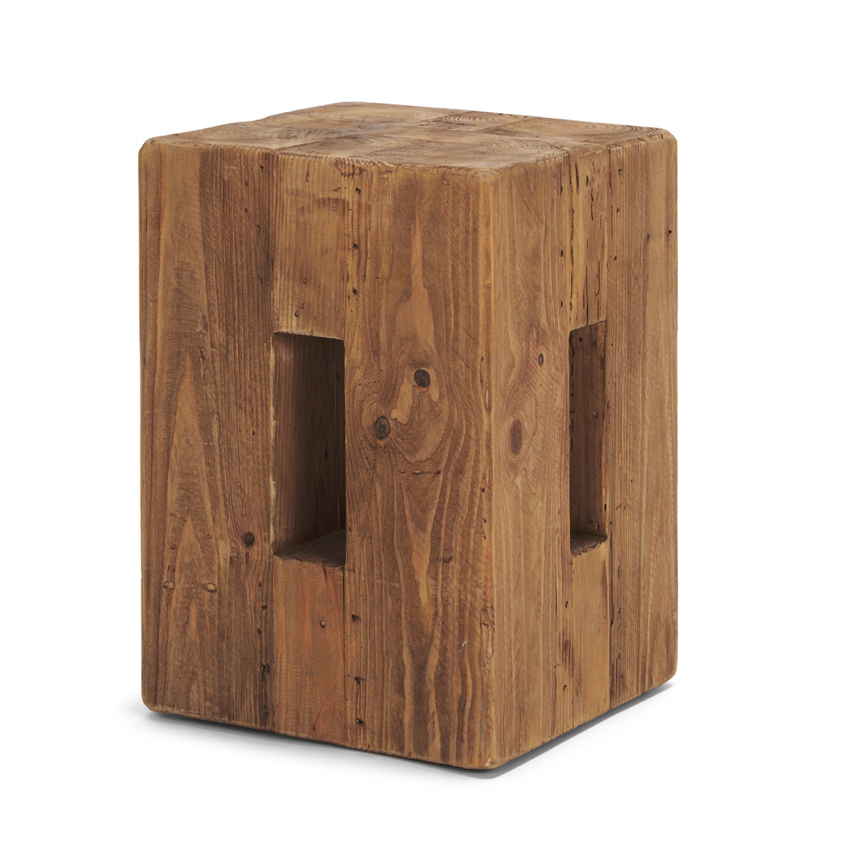 Waylen Natural Wood Block Accent Stool, Ottoman by Mercana, 11.5" length x 11.5" width x 16.5" height View 1