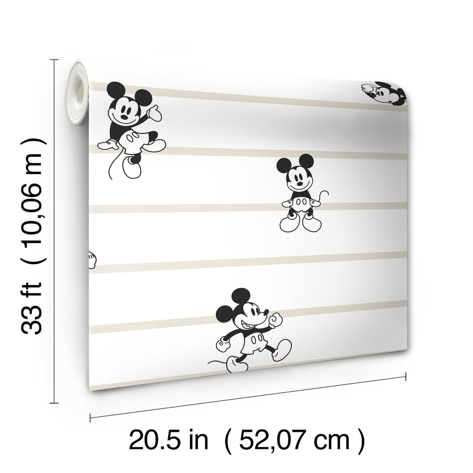 Disney Mickey Mouse Stripe Black & White Wallpaper, by York Wall, 33' length x 1'8.5" width x 0.02" depth View 3