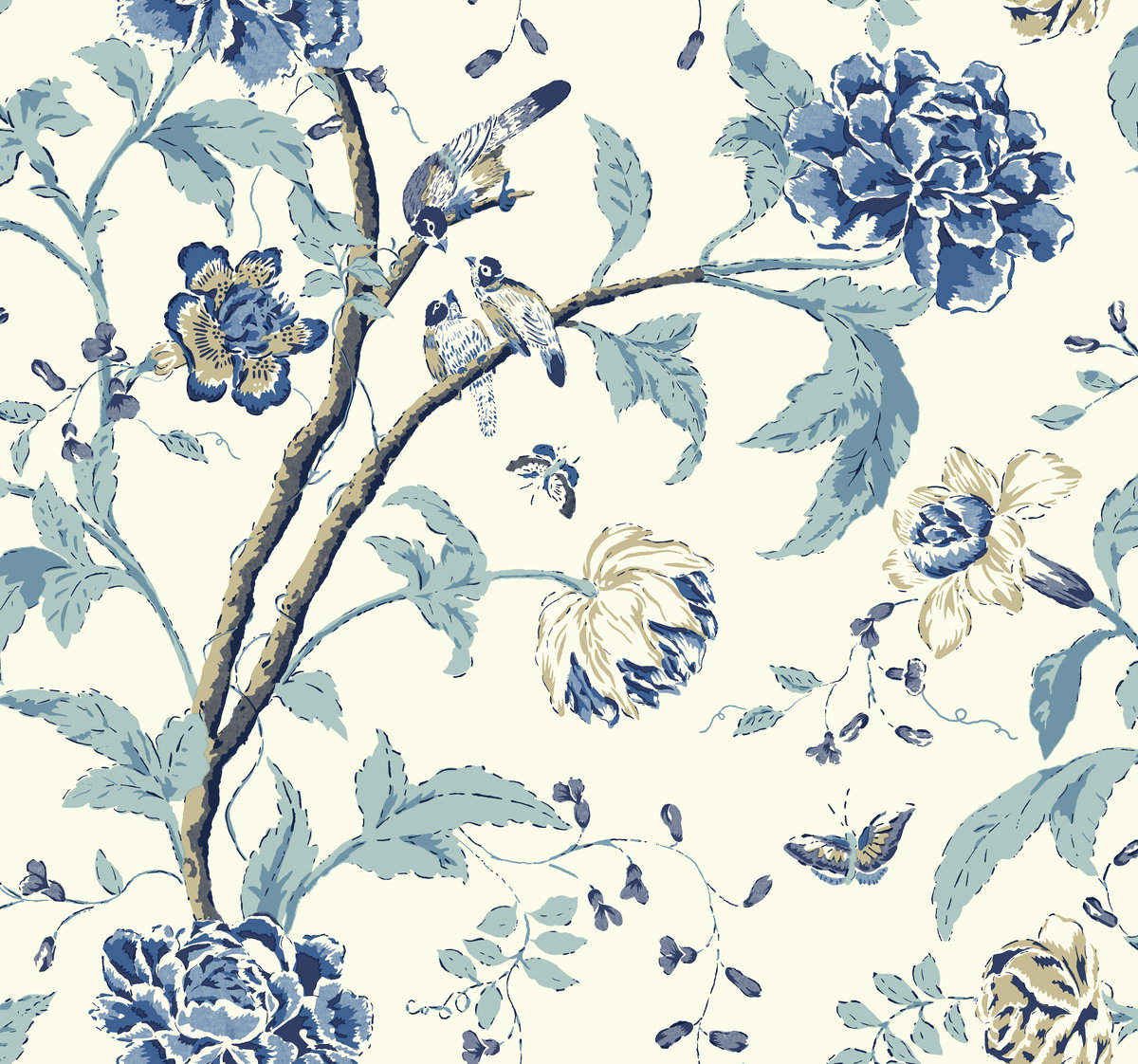Teahouse Floral Green Wallpaper, by York Wall, 27' length x 2'3" width x 0.02" depth