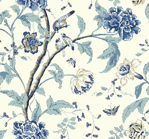 Teahouse Floral Green Wallpaper