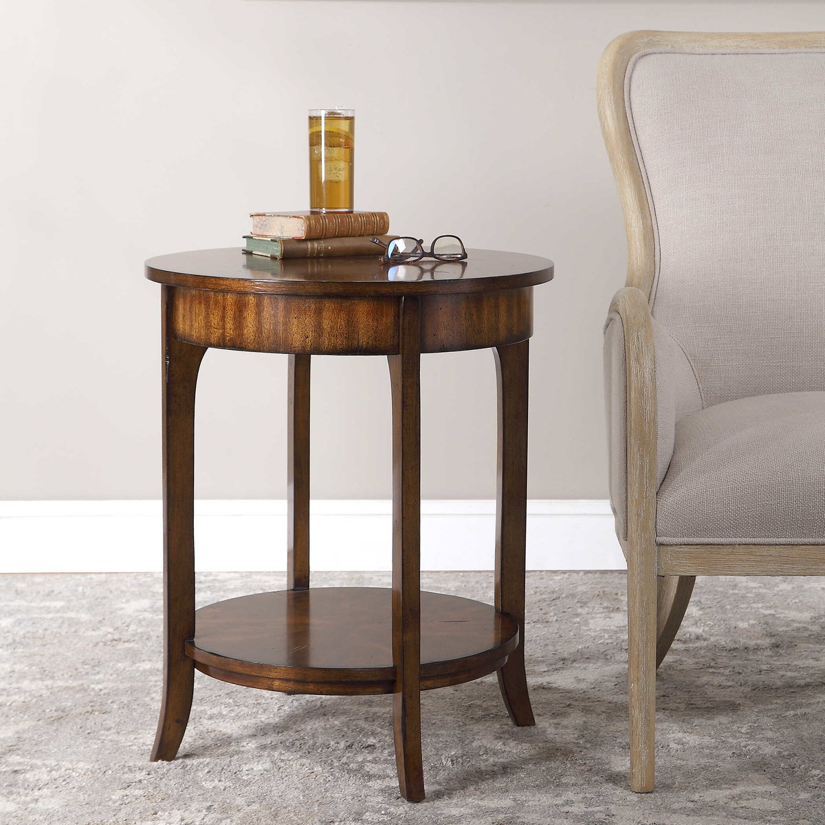 Carmel Round Lamp Table, Side & End Table by Uttermost, 22" width x 26.5" height x 22" depth View 2