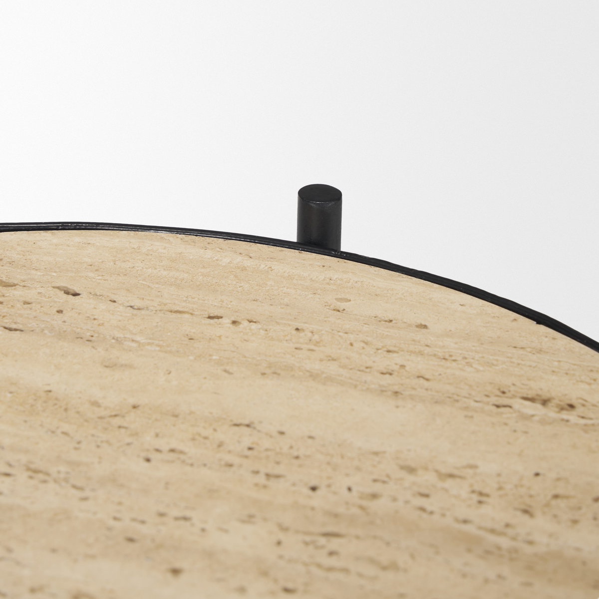 Wade Travertine Marble with Matte Black Metal End Tables, Side & End Table by Mercana, 26" length x 14" width x 24" height View 7