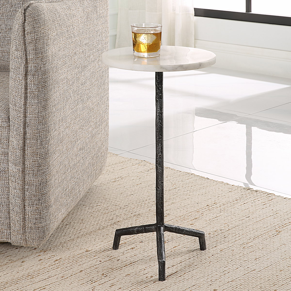 Puritan White Marble Drink Table, Side & End Table by Uttermost, 12" width x 23.5" height x 12" depth View 2