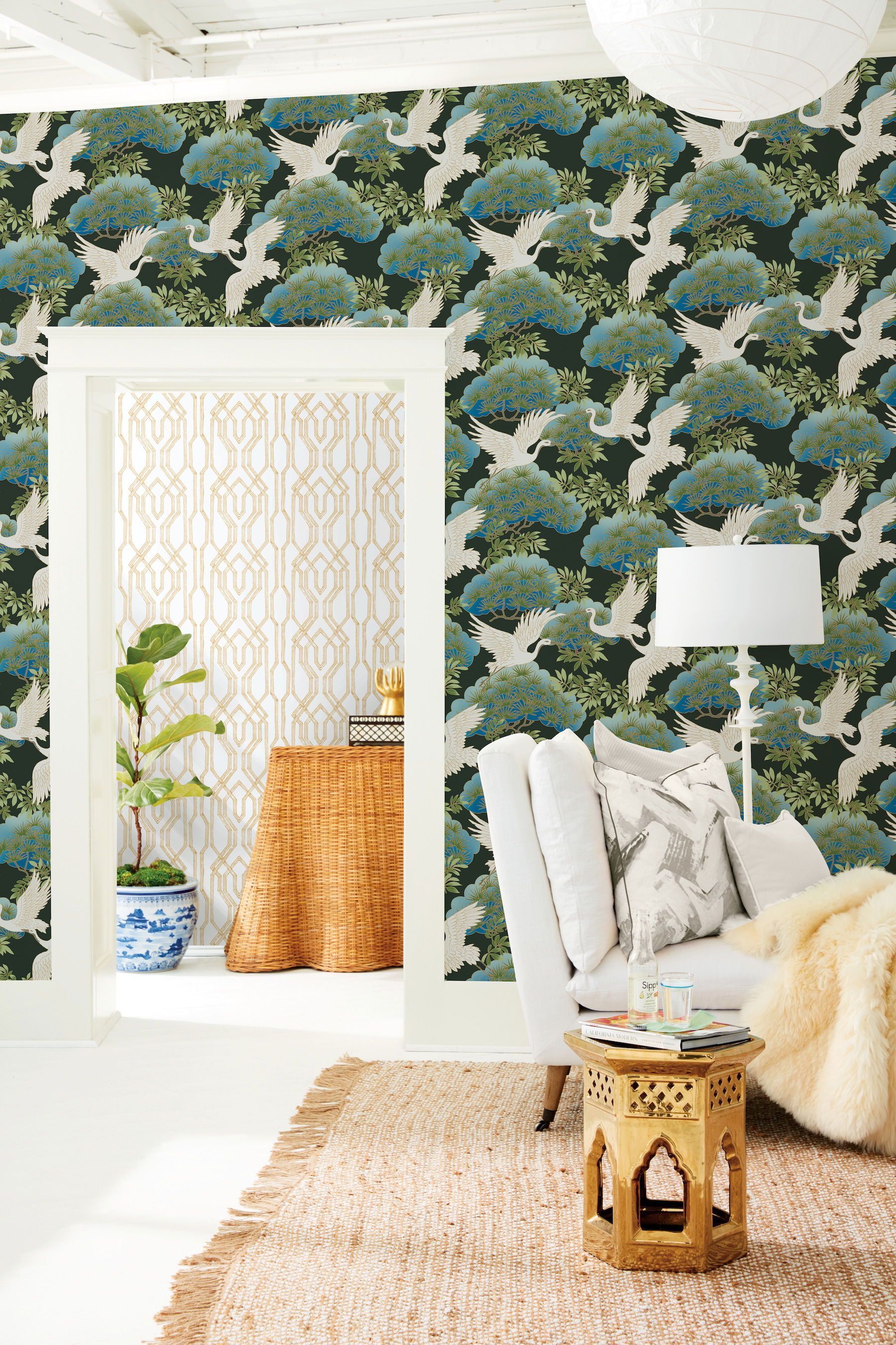 Sprig & Heron Black Wallpaper large image 