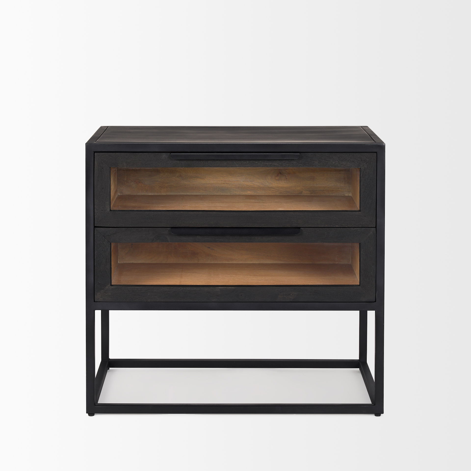 Sloan Black Wood with Black Metal Frame Side Table, Side & End Table by Mercana, 28" length x 17.5" width x 26.25" height View 3