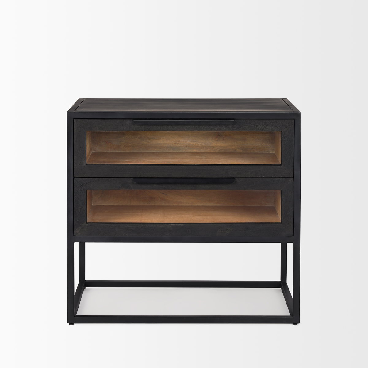 Sloan Black Wood with Black Metal Frame Side Table, Side & End Table by Mercana, 28" length x 17.5" width x 26.25" height View 3