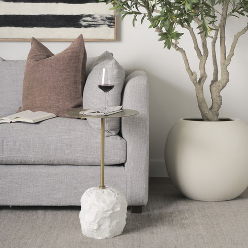 Rini Gold Metal and White Marble Accent Table