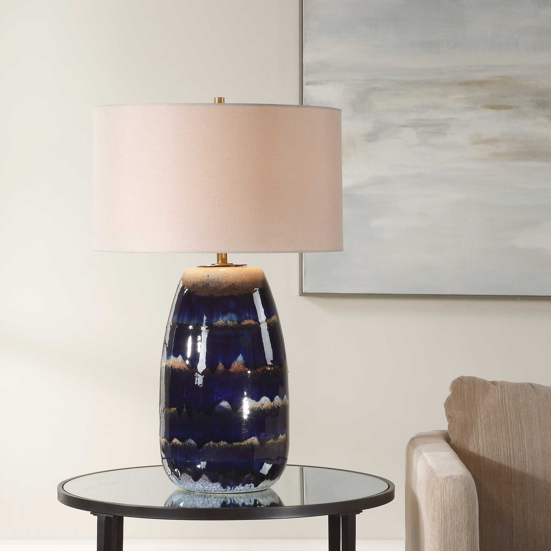 Orleans Blue Glaze Table Lamp, by Uttermost, 18" width x 27.5" height x 18" depth View 2