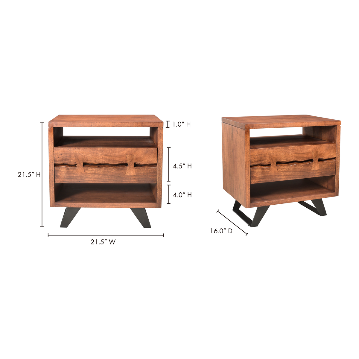 Madagascar Nightstand, by Moe's Home, 21.5" width x 22.2" height x 16" depth View 8