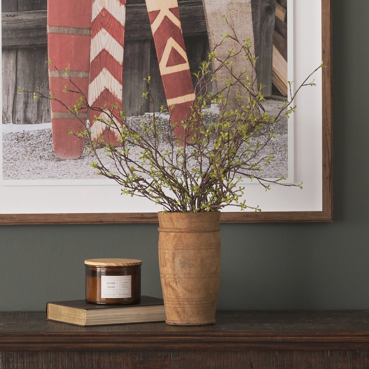 Porta Small Medium Brown Reclaimed Wooden Pot, Vase by Mercana, 4.75" length x 4.75" width x 9" height View 2