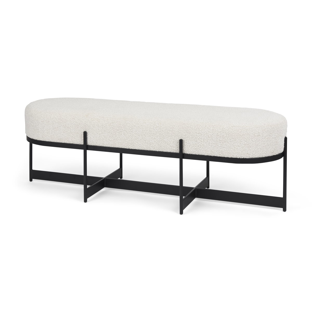 Amelia 55.0L x 18.0W x 18.0H Cream Boucle with Black Metal Upholstered Bench, Benche by Mercana, 18" length x 55" width x 18" height View 1