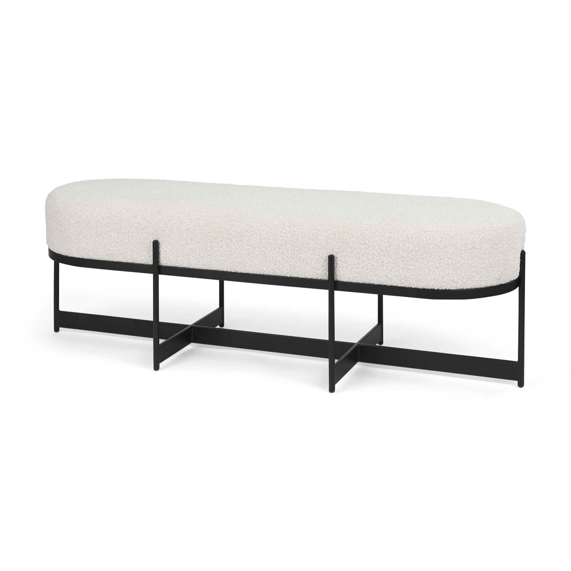 Amelia 55.0L x 18.0W x 18.0H Cream Boucle with Black Metal Upholstered Bench large image 