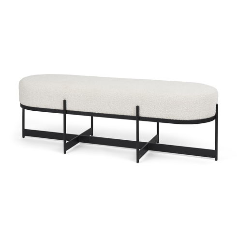 Amelia 55.0L x 18.0W x 18.0H Cream Boucle with Black Metal Upholstered Bench